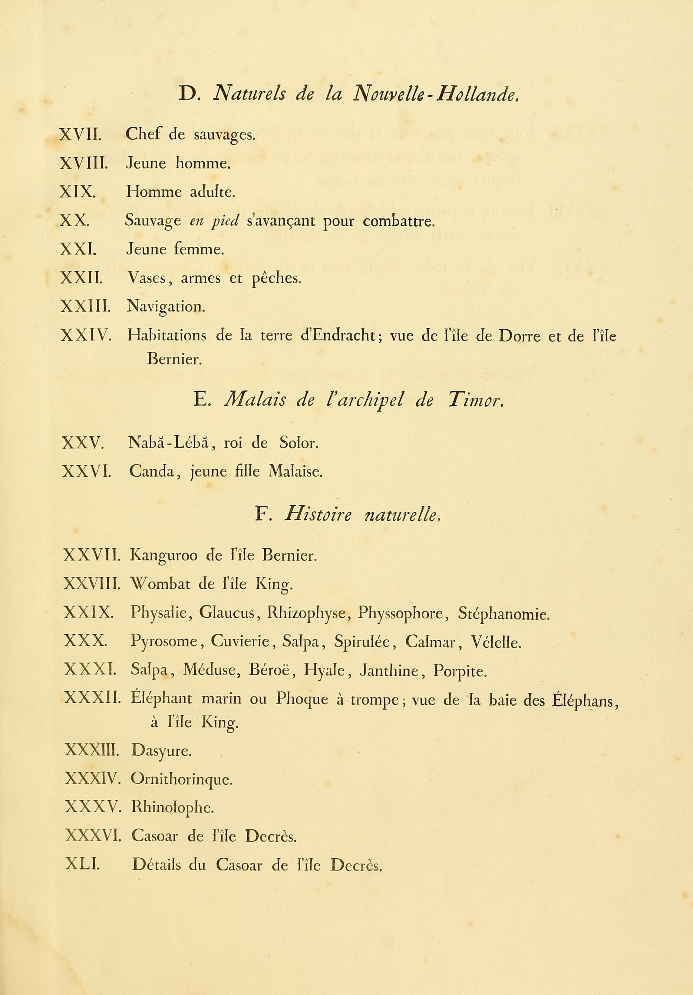 Atlas 1807, Lesueur et Petit, Voyage aux Terres Australes, index 3