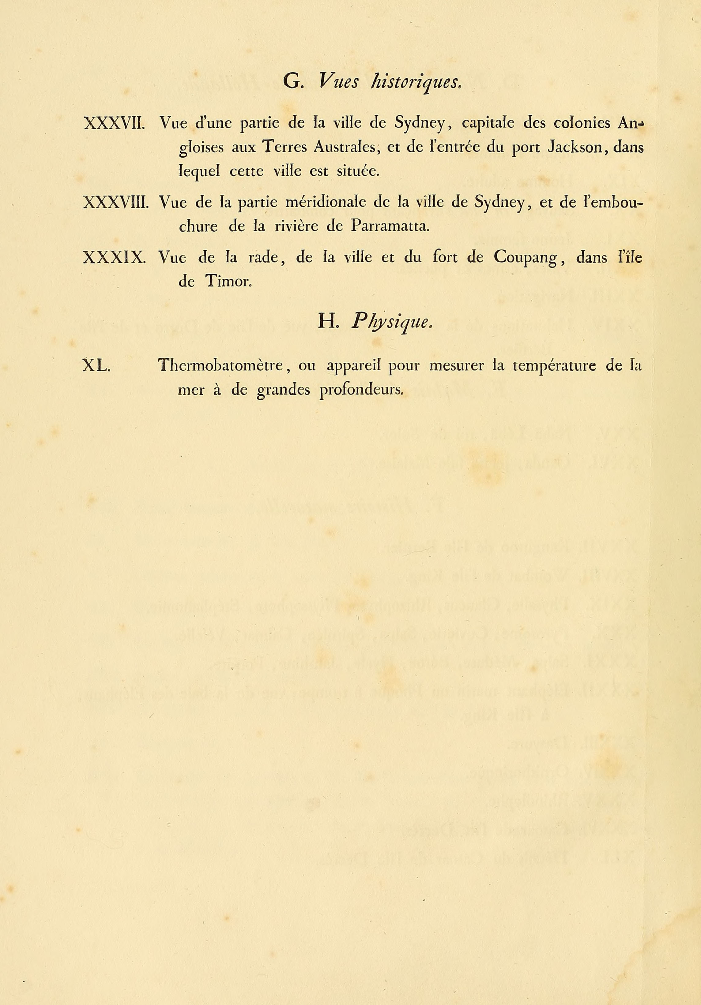 Atlas 1807, Lesueur et Petit, Voyage aux Terres Australes, index 4